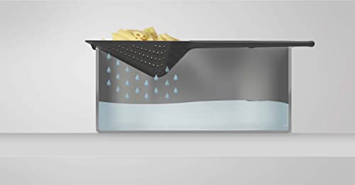 Joseph Joseph Scoop Plus Colander, Spoon Drainer/Strainer, Scoop, Drain and Serve, heat resistant up to 200°C (392°F), Dishwasher safe, Large, Grey/Green, 4