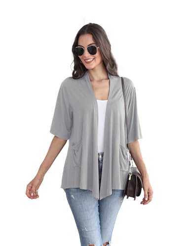 Image of ADANIKI Women 2026 Summer Lightweight Cardigan, Short Sleeve Open Front Casual Trendy Womens Kimono Cover Up with Pocket