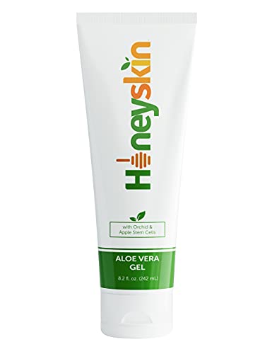 Natural Aloe Vera Leaf Gel - 100% Pure With Manuka Honey - Face and Body After Sun Care - From Fresh Aloe Plants in USA - Hydrating Gel for Sunburn, and Acne - No Clumping or Pulp (8.2oz)
