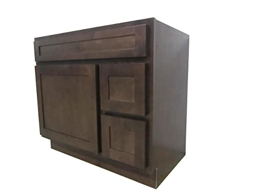 Vanity Art 36 Inches Bathroom Vanity Cabinet Solid Wood Brown Finish Single Shutter Door 2 Extension Drawers Undermount Sink Cabinet Va4036-2R-B #TOP2