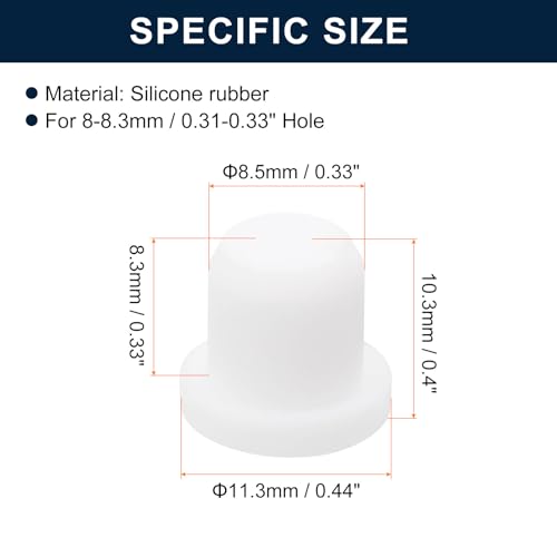 Image of uxcell 32 Pieces White Rubber Stopper, 8.5mm Plug Holes for 8-8.3mm /0.31-0.33 inch Hole