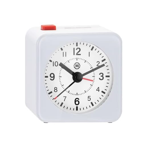 MARATHON Mini Non-Ticking Analog Alarm Clock with Auto Blacklight, White/White - Silent Smooth Sweep - Alarm & Snooze Functions - Two AAA Batteries Included