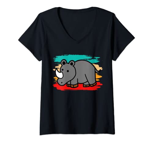Mujer Niños Rhino Rhino Retro Camiseta Cuello V