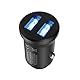YSONIC USB-Autoladegerät für Kompatible Geräte - Doppelter Ladeadapter Mit 2 Buchsen - Ladestecker für Zigarettenanzünder - Wie-Eingebaut-Look, Alu, Blaue LED, 12-24V
