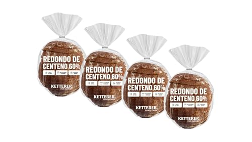 4 pack - Pan Redondo Rebanado, de Centeno 60% | KETTERER | Sin Azúcar Añadido, Fuente de Fibra y Bajo en Grasas Saturadas, 500g x 4
