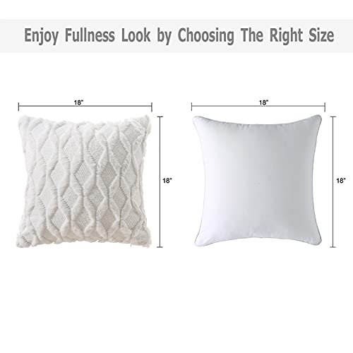 Volcanics Pack of 2 Faux Wool Throw Pillow Covers 20x20 Inches Decorative Farmhouse Velvet Couch Pillow Case Soft Plush Square Boho Cushion Pillowcase, White