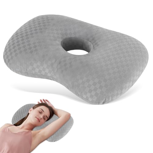 QINGZY Almohada para Dormir de Lado, con Agujero 10cm, 44x32x8cm, Mayor Altura de Relleno, Piercing Donut Cojín, Almohada Ergonómica para Aliviar Dolor Oído
