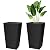 Briwooody Set of 2 16 Inch Large Taper Planters Outdoor Indoor Tall Resin Flower Pots with Drainage Holes Modern for Front Porch Patio Backyard Plants(Black)