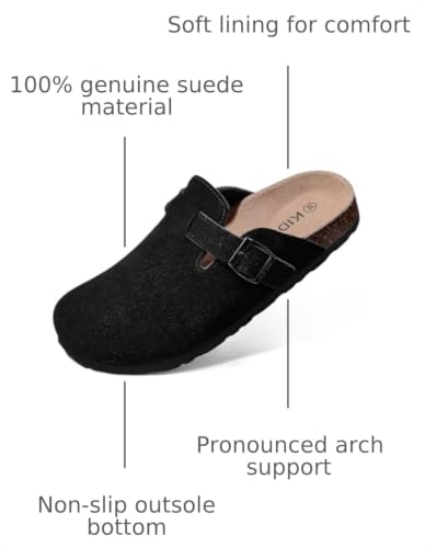 Image of KIDMI Women's Wen's Suede Clogs Cork Footbed Sandals Leather Mules Potato Shoes with Arch Support Dark Black 39