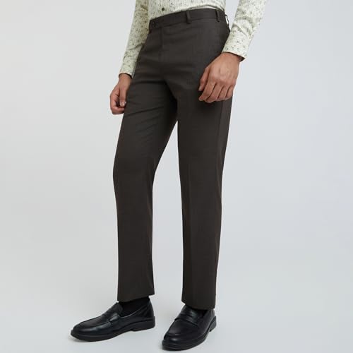Image of Park Avenue Men's Mid Rise Structure Pattern Regular Fit Polyester Blend Flat Front Formal Trouser