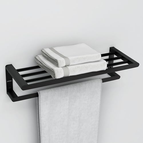 Plantex Space - Toallero de Aluminio con Barra de fijación, toallero, Colgador de Toallas, Soporte para Toallas para baño, Accesorios de baño (Gris)