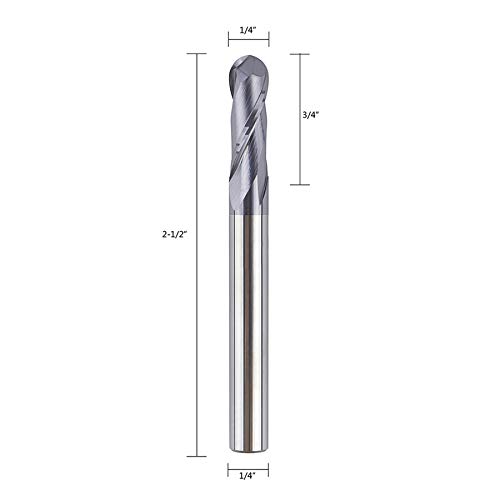 Spetool P2B-R1/8 5Pcs Ball Nose End Mill Cutter Cnc Router Bits Double Flute Hrc55 Spiral Milling Tool 1/4 Inch Shank 2-1/2 Inch Length Ovl thumb #2
