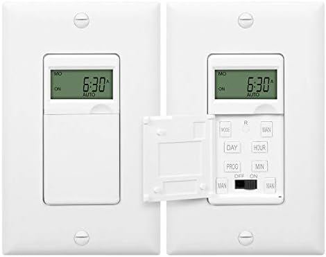 ENERLITES Programmable Digital Timer Switch for Lights, Fans, Motors, 7-Day 18 ON/OFF Timer Settings, Single Pole, Neutral Wire Required, UL Listed, HET01-C, White, 2 Pack