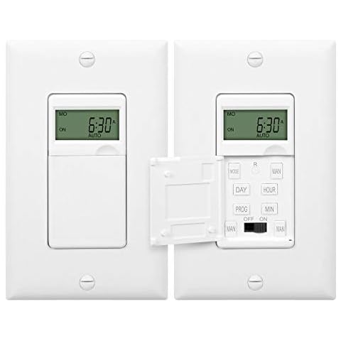 ENERLITES Programmable Digital Timer Switch for Lights, Fans, Motors, 7-Day 18 ON/OFF Timer Settings, Single Pole, Neutral Wire Required, UL Listed, HET01-C, White, 2 Pack Cover