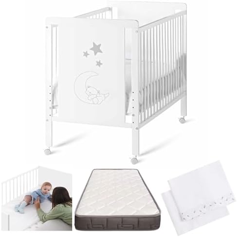 Cuna Colecho de Bebé Indi Estilo Nórdico Infantil 120x60 cm, con Kit Colecho, Colchón Morfeo, 4 Ruedas y Sábanas de Algodón CoolDreams