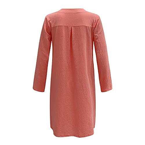 Boho Dress For Women Plus Size Cotton Linen Mini Dress Button Up Solid Party Dress Casual Fitted Long Skirt With Pocket #TOP3