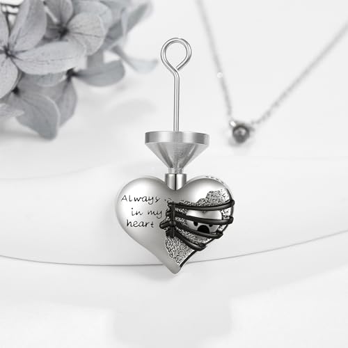URONE Dog Urn Necklace for Ashes Sterling Silver Dog Heart Urn Pendant Necklace Memorial Gifts Keepsake Memory Cremation jewellery for Women - Image 2