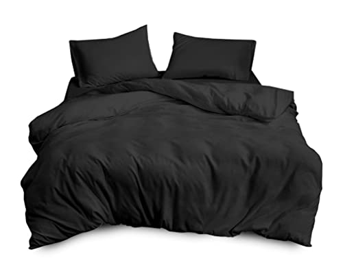 Sapphire Collection Plain Duvet Cover With Pillow Cases Non Iron Percale Quilt Cover Bedding Bedroom Set (Double, Black) - Image 7