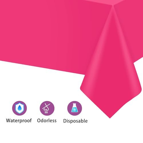 Image of Kopokita 6 Pack Hot Pink Plastic Tablecloths Disposable 54 x 108 Inch