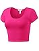 KEYBORN Women's Cotton Basic Scoop Neck Crop Short Sleeve Pajama Tops HOTPINK M