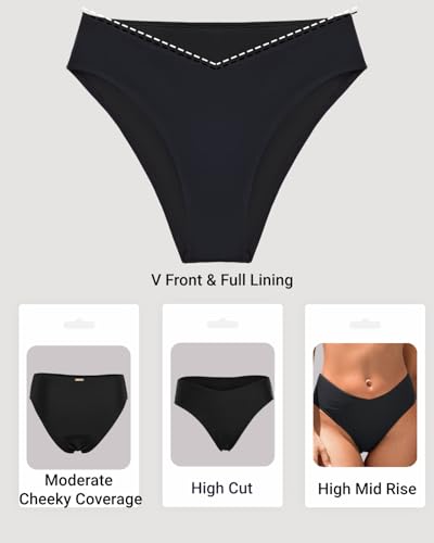 Zmart Women V Cut Cheeky Bikini Bottoms - Mid Waist High Cut Swim Bathing Suit Bottoms V Front Swimsuit3