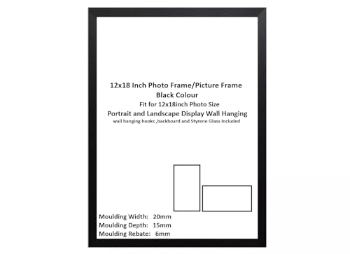 DECORO 12x18 Inch Photo Frames Picture Frame 18x12 Inch Poster Frame Wall Mount with both Landscape and Portrait Display (Black 12x18 inch)