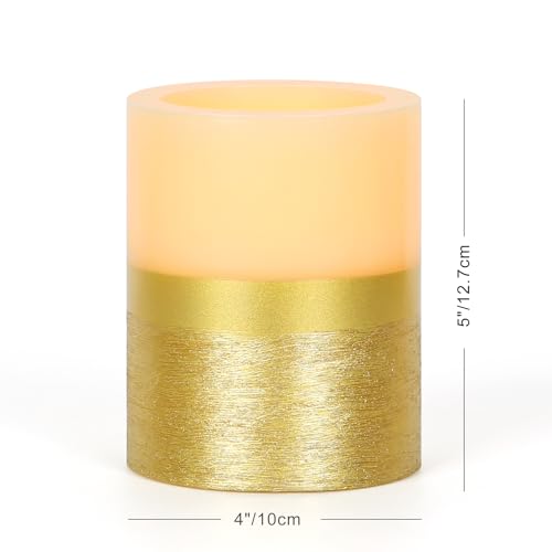 Image of Flickering Flame LED Pillar Candle, Gold Flameless Candle with Timer, 5 Inches Height, Home Decoration, Party Celebration