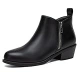 Athlefit Women's Ankle Boots Chunky Low Heel Black Short Boots Comfortable Round Toe Winter Dress Booties Size 9