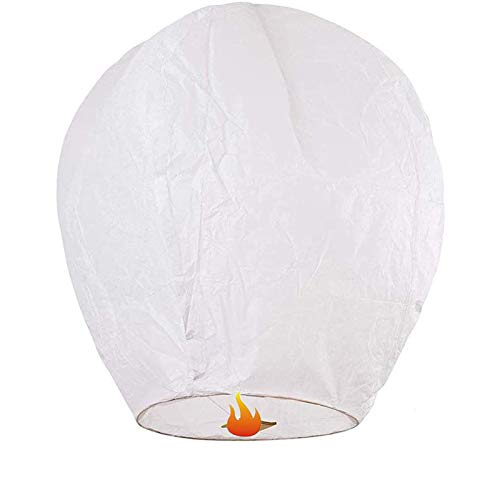 CRTO Paquete de 20 farolillos Chinos Blancos, farolillos navideños ecológicos, año Nuevo, año Nuevo Lunar, 100% Biodegradable, farolillos celestes de Regalo, Color Blanco