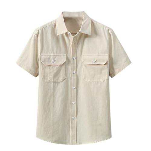 Chemise de travail américaine manches courtes homme coton col carré double poches