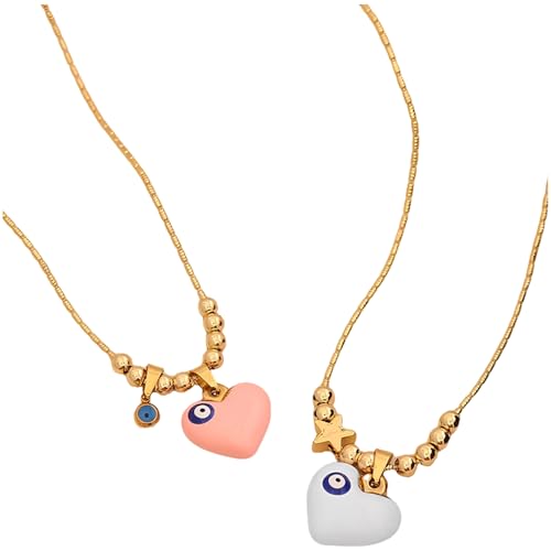 Collier cœur œil à porter au quotidien, bijou fin émaillé coloré pour femme