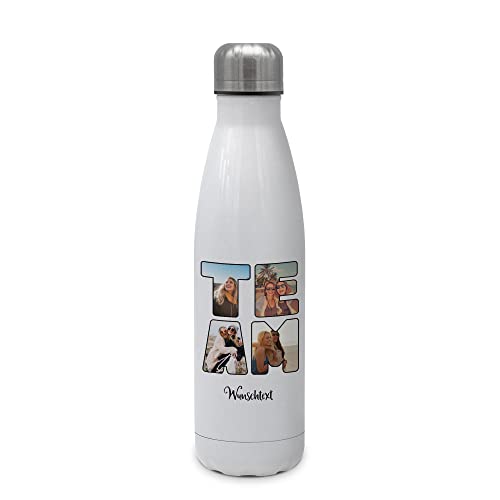PhotoFancy&reg; - Personalisierte Trinkflasche 'TEAM' - Thermo-Trinkflasche mit eigenem Foto und Text selbst gestalten - Thermosflasche aus Edelstahl - 500 ml