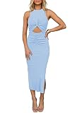 HUUSA Women's Sexy Sleeveless Hollow Out Slim Bodycon Dress Casual Crewneck Crisscross Twist Ruched