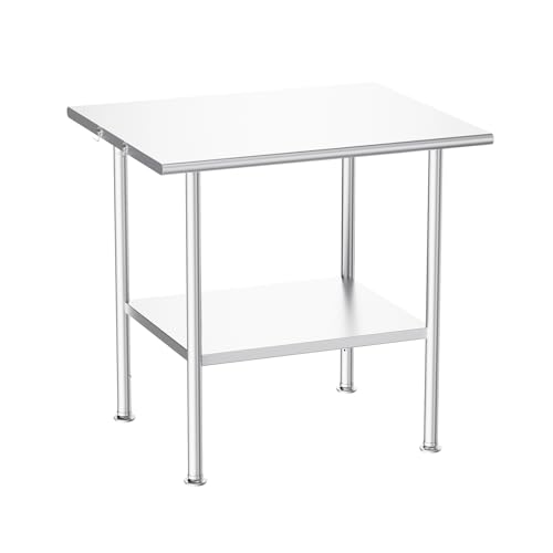 Atelicf All-Stainless Steel Prep Table, 30 X 36 Inch, with Rounded-Edges and Adjustable Undershelf, Heavy-Duty Build for Outdoor Use,Restaurants,Hotels,Workshops,Kitchens,Gardens, and Garages