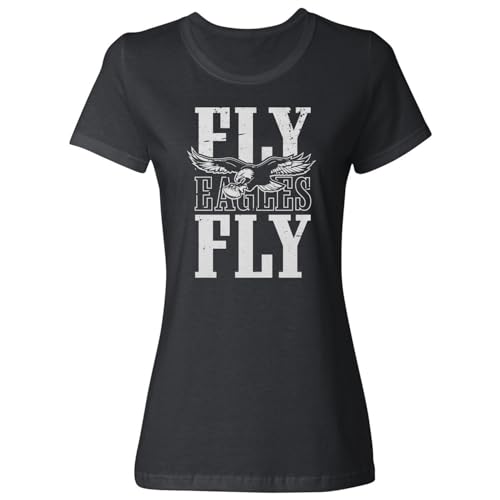 Fly Eagle Theme - Flying Bird Football Support Ladies' Crewneck T-Shirt (Black, Medium)