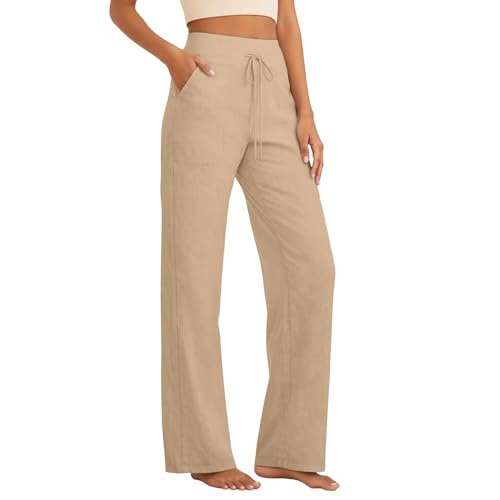 Pantalon en lin léger anti-chaleur à coupe large unie