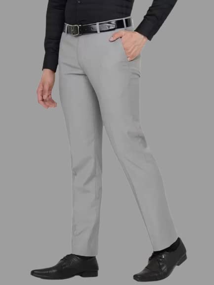 Image of VILLAIN Solid Mid-Rise Stretchable Men's Formal Trousers