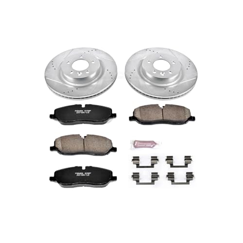 Image of PowerStop Front Brake Kit for Land Rover Range Rover Sport 2006-09 - Drilled and Slotted Disc Rotors with Carbon-Fiber Ceramic Brake Pads Replacement, K6047