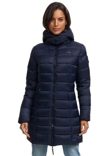 MARIKOO Herbst Winter Übergangs Steppmantel Jacke Mantel gesteppt B603 [B603-Abend-Navy-Gr.L]