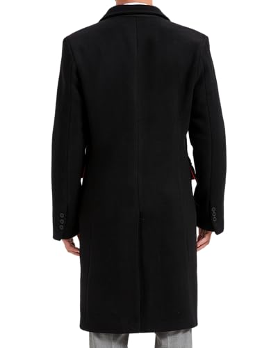 Image of Mens Black Wool Winter Overcoat - Cashmere Blend Bond Topcoat, Single Breasted Formal Dress Coat