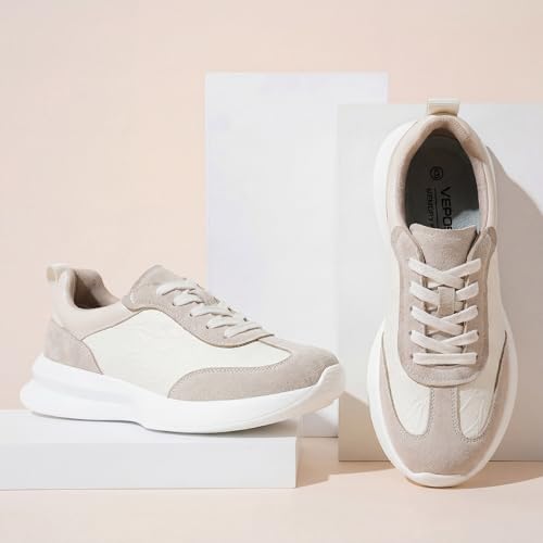Image of Vepose Women's Retro Platform Sneakers Lightweight Lace Up Walking Shoes | Designer dressy sneakers with memory foam cushioning, grippy sole, and stylish woven or PU looks for work, travel, errands