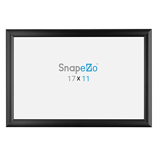 Snapezo Black Document Poster Frame 11X17 Inch, 1" Narrow Profile, Front-Loading Snap Frame, Wall Mounted, Professional Series #TOP6