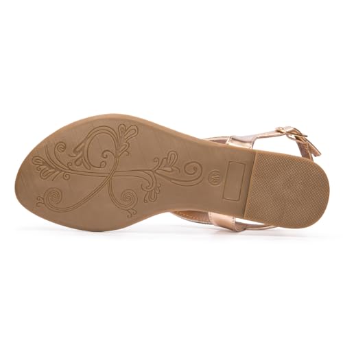 Image of BENEKER Women's Rhinestone Thong Flat Sandals T-Strap Fashion Sandals Ankle Strap Summer Gladiator Sandals