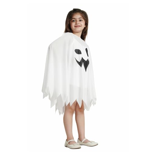 Image of Kaku Fancy Dresses Cotton Halloween White Cloak For Kids Scary Halloween Dress White Cloak For Kids - 7-8 Years