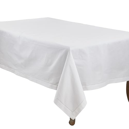 White Polyester Special Occasion Holiday Dining Tablecloth Handmade Hemstitched Border 70" X 160" by Occasion Gallery - Image 2
