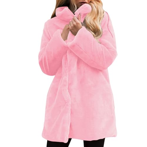 Womens Long Faux Fur Coat Trendy Lapel Collar Winter Coats
