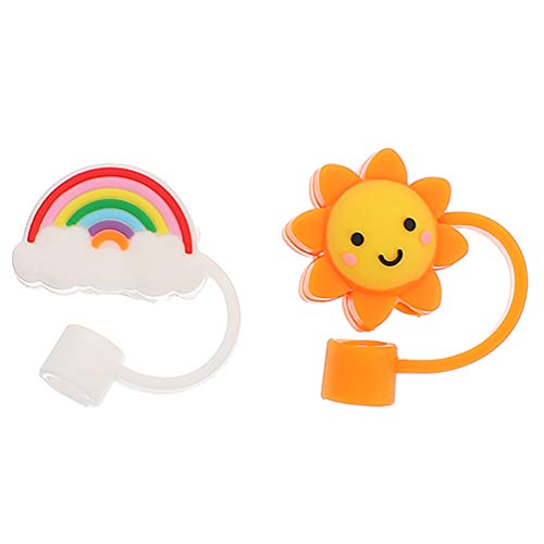 NOLITOY 2pcs Creative Silicone Straw Caps Adorable Sun for Straws Fun Drink Accessories Wear-resistant and Decorative Protectors