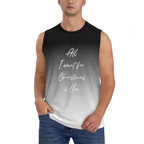 All I Want for Christmas is Her Men's Tank Tops Quick Dry Workout Gym Sleeveless Muscle Shirts Summer Beach Shirt,3X-Large Black