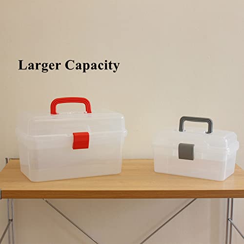 Image of Multipurpose Clear Red Plastic Storage Container Organizer Box, Portable Carrying Case with Removable Tray and Handle for Art, Craft,First Aid, Sewing Supplies
