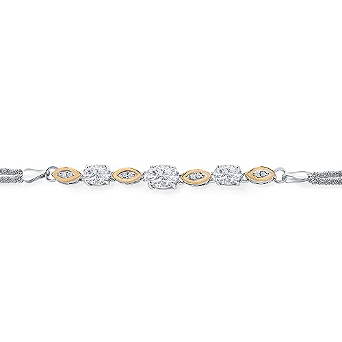 Gem Stone King 925 Silver and 10K Yellow Gold White Moissanite and White Lab Grown Diamond Bracelet For Women (1.96 Cttw, Gemstone, Oval, Wheat Chain, 6.5/7/7.5 Inches)3